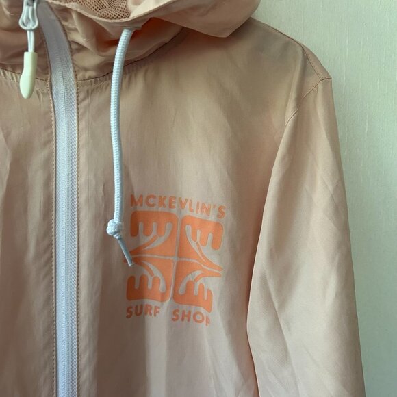 McKelvins Surf Shop Windbreaker Jacket Womens Size XS Pink Hooded Zip Front - Picture 2 of 8